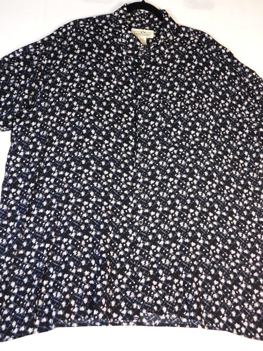 VTG Natural Issue Men's XL  Short Sleeve Button Shirt Dark Blue Geometric Design